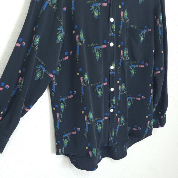 Chicos Button Up Blouse Womens M Silk Casual Artsy Abstract Floral Plants - Picture 6 of 13